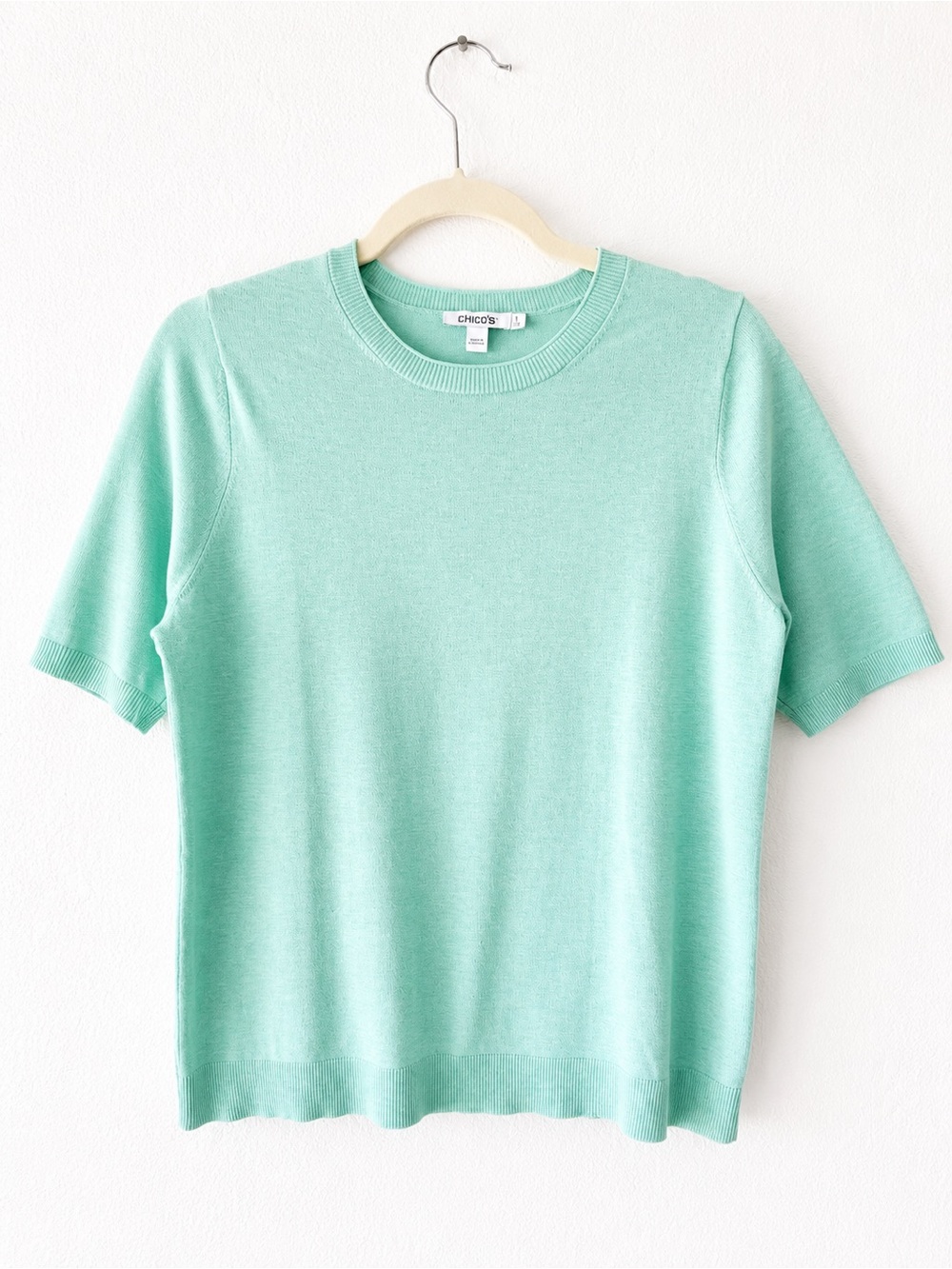 Chico's Mint Green Short-Sleeve Crew Neck Sweater